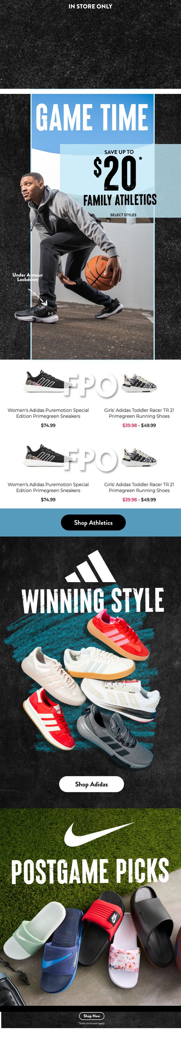 Shoe Carnival — Game Time / Winning Style / Postgame Picks
