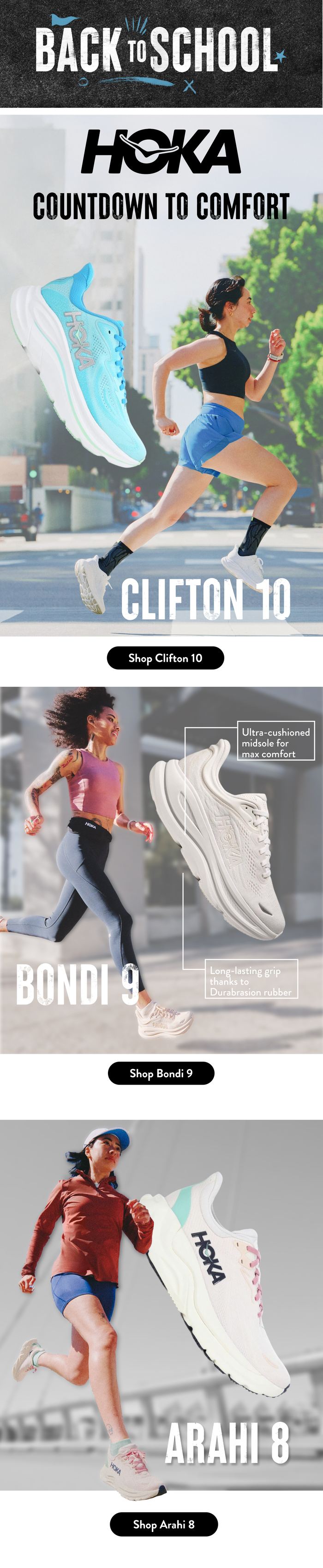Shoe Carnival/Shoe Station — Hoka: Clifton 10 / Bondi 9 / Arahi 8